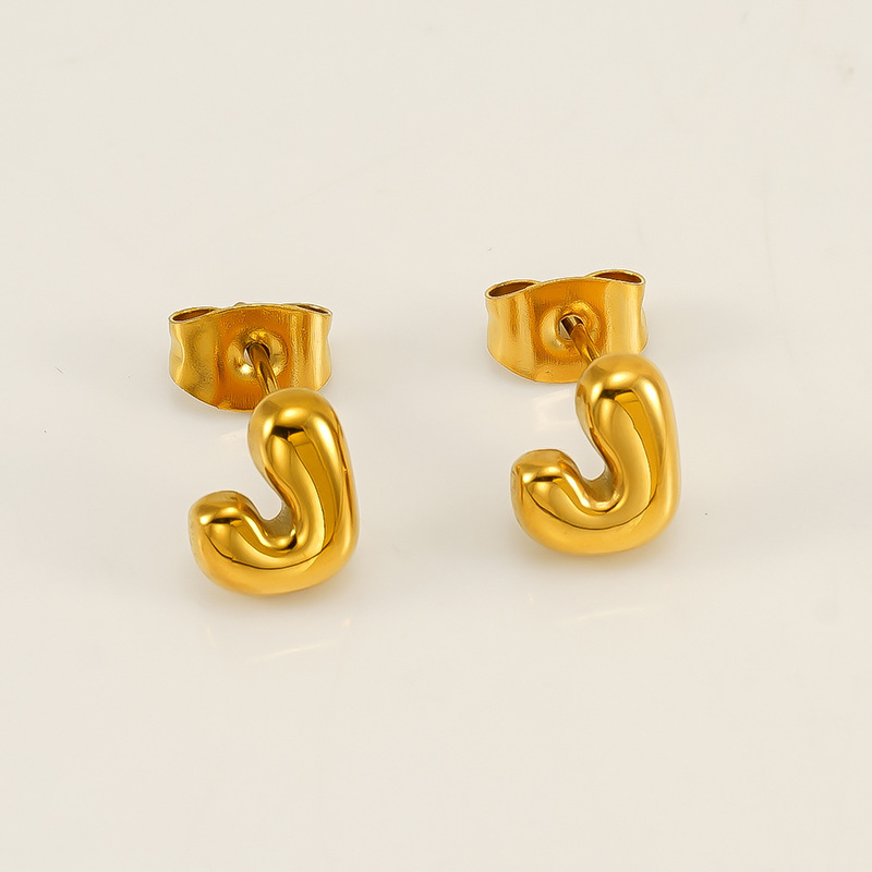 Gold color / 1 Pair Simple Series Elegant Letter J Titanium Steel  Gold Color Women's Stud Earrings Picture10